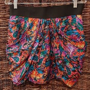 Vintage Silk Skirt Women's Large Multicolor Tulip Hem Ruched Bubble Layered Y2K